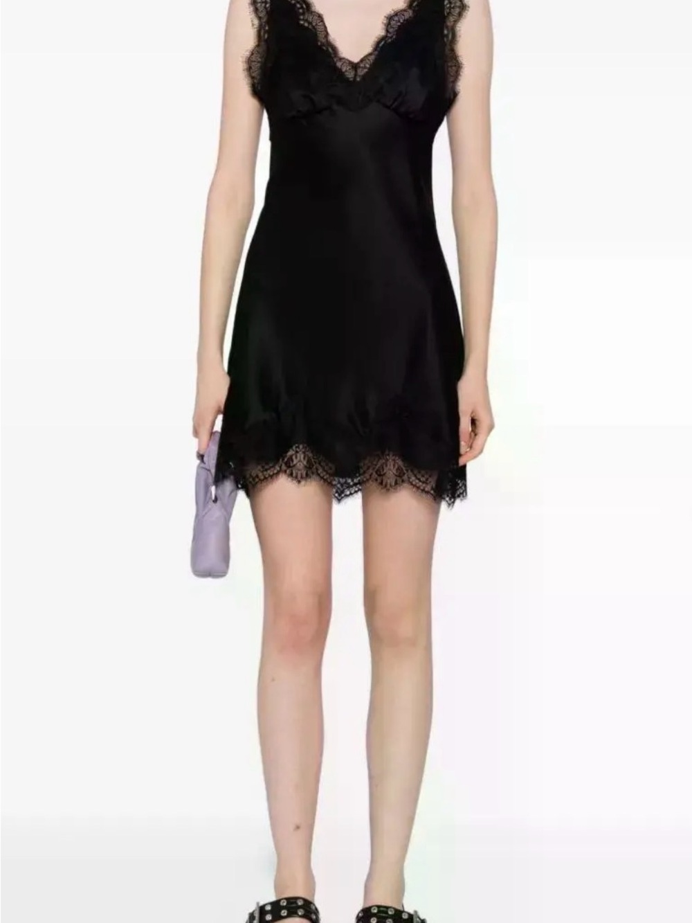 Reformation Black Lace-Trim Slip Maxi Dress